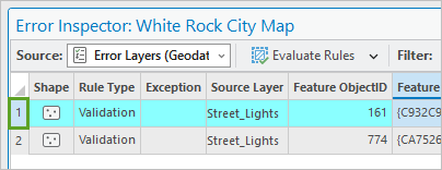 Row header for first error feature