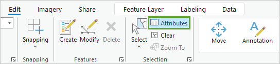 Attributes button on the Edit tab of the ribbon
