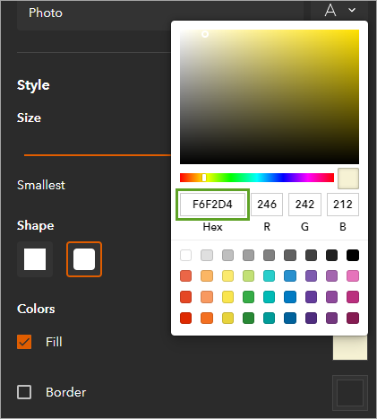 Hex parameter for Fill color