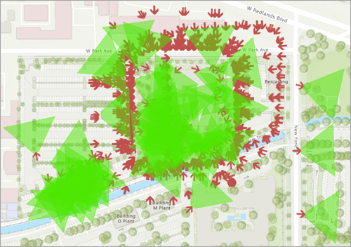 Triangles on the map representing oriented imagery