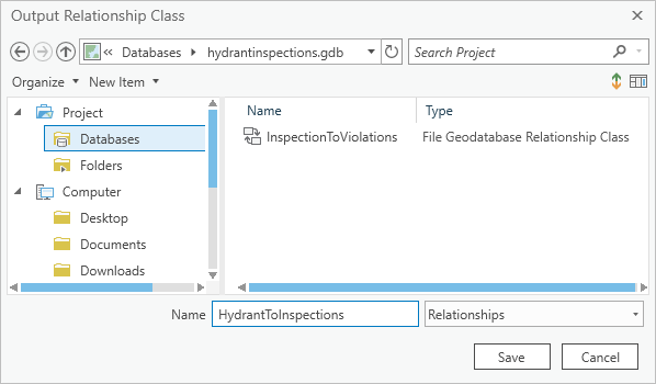 Output Relationship Class dialog box