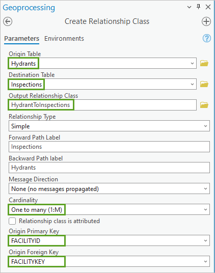 Create relationship class parameters