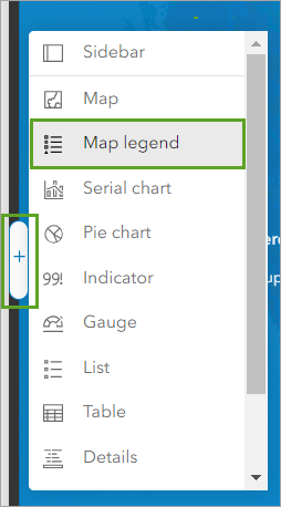 The add button on the left side of the dashboard and the Map legend option