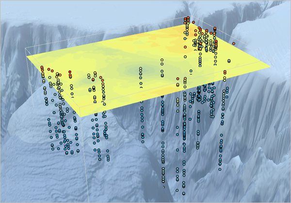 The geostatistical layer drawn at 100-meter depth