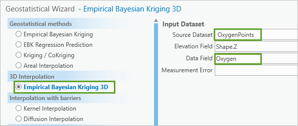 Parameters for the first page of the Geostatistical Wizard