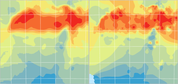 Kriging Default surface compared to the IDW Smooth Optimized surface