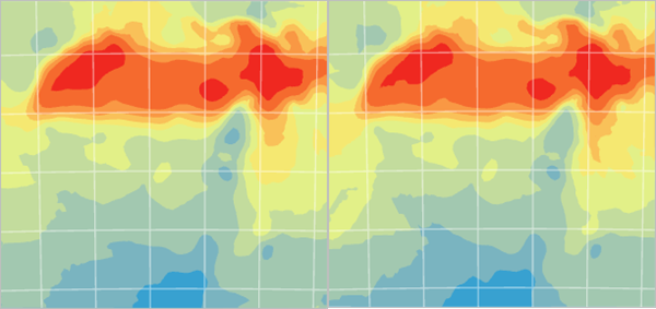 Kriging Modified surface compared to the Kriging Default surface