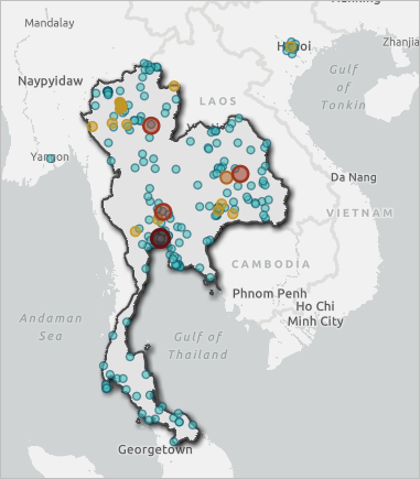 Map of current air quality in Thailand