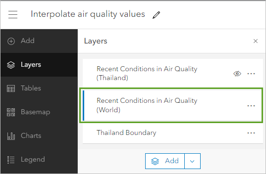 Select Recent Conditions in Air Quality (World).