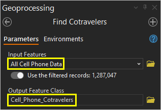 Find Cotravelers input and output parameters