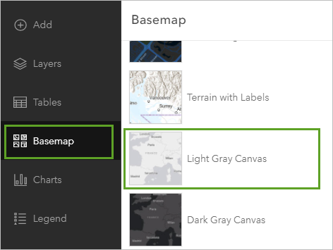 Light Gray Canvas basemap option