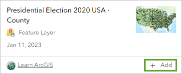 Add button for the Presidential Election 2020 USA - County layer