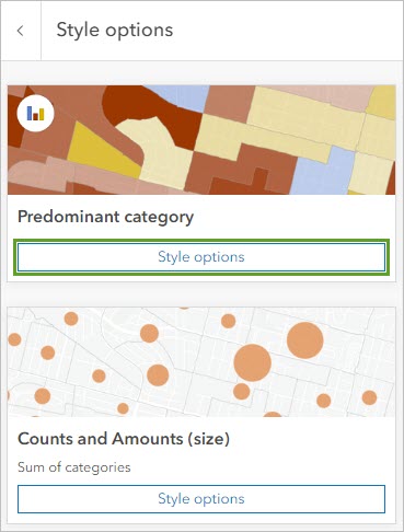 Style options button for the Predominant category style