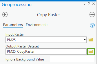 Browse button for Output Raster Dataset in the Copy Raster tool