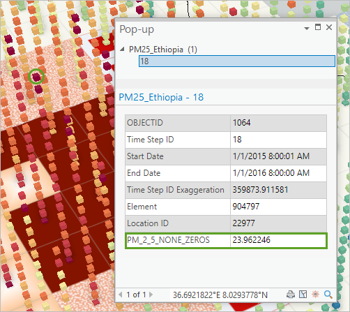 Example pop-up with a PM 2.5 value of 23.96