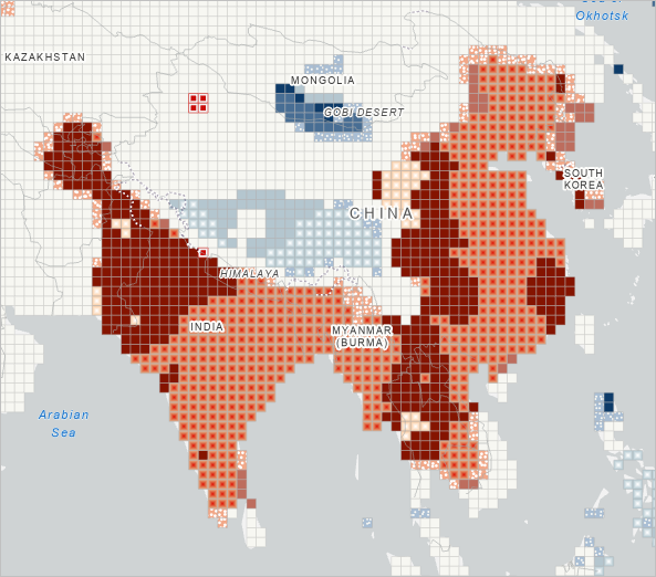 Emerging Hot Spot Analysis results for Southeast Asia on the map