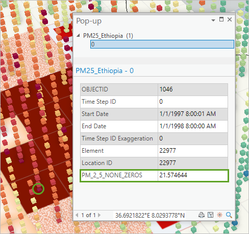 Example pop-up with a PM 2.5 value of 21.57