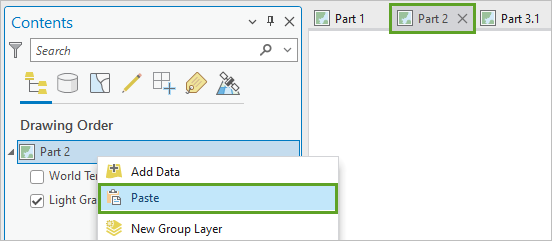 Paste option in the context menu of the Part 2 map