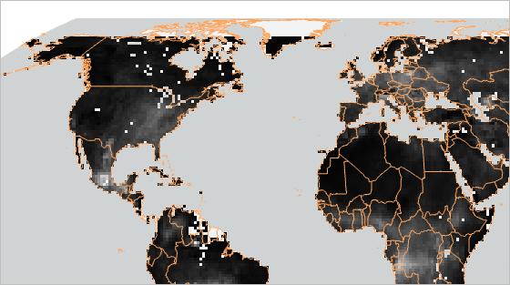 The World Countries (Generalized) layer with a transparent, no color fill so the raster layer is visible beneath it