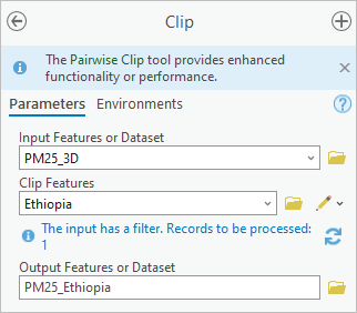 Clip tool with parameters filled in