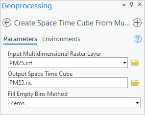 Create Space Time Cube From Multidimensional Raster Layer parameters
