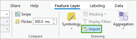 Import in the Drawing group on the Feature Layer tab