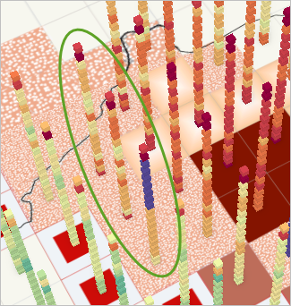 Columns of data for sporadic hot spots