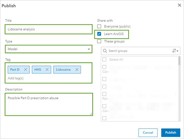 Publish Model window