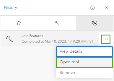 Open tool option in the History pane