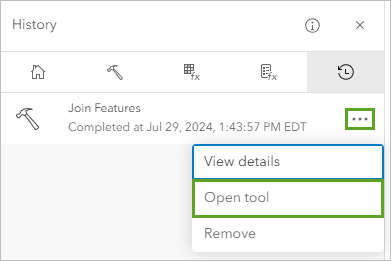 Open tool option in the History pane