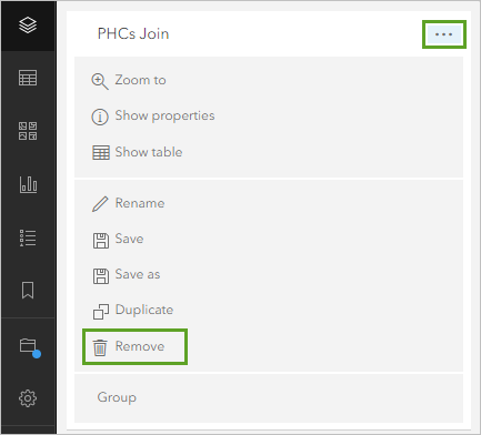 Remove option on the PHCs Join layer