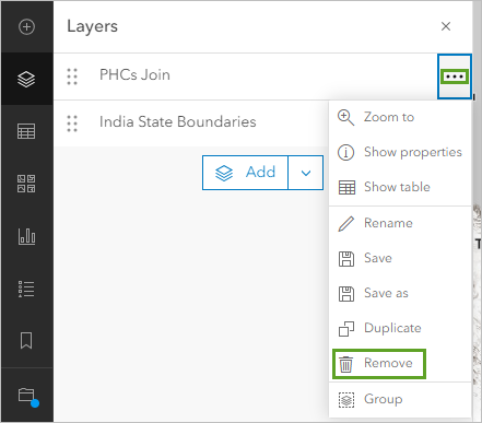 Remove option on the PHCs Join layer