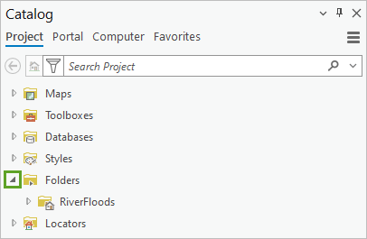 Project tab and expanded Folders folder in the Catalog pane