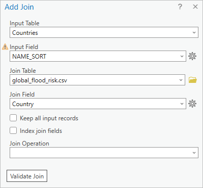 Add Join window with parameters filled