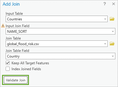 Validate Join button in the Add Join window