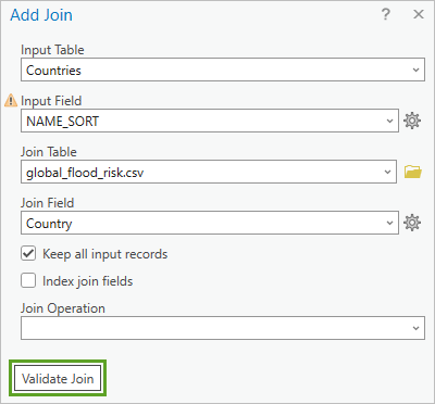 Validate Join button in the Add Join window