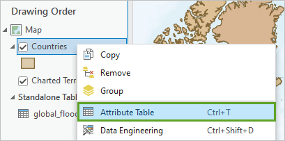 Attribute Table in the Countries layer's context menu