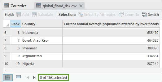 Record count below attribute table