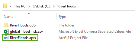 RiverFloods.aprx in Windows Explorer