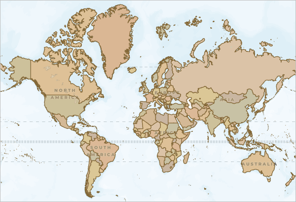 Map of the world with country boundaries