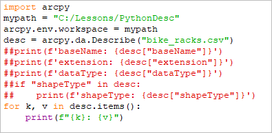 Loop to print all of the properties.