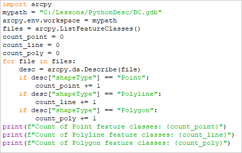 Completed script to count geometries and print results