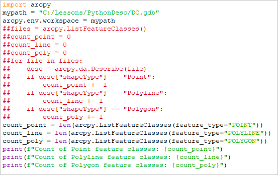 Added lines to count using the feature_type filter