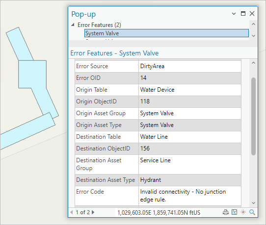 Pop-up for a polygon representing a topological error