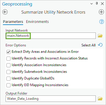 Summarize Utility Network Errors tool parameters