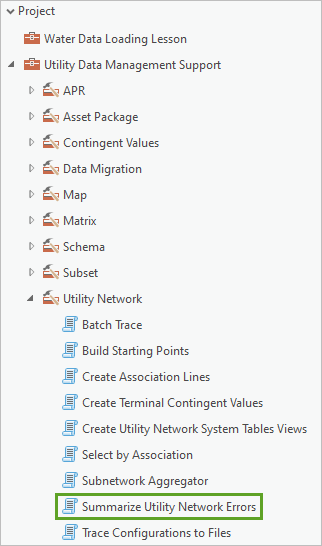 Summarize Utility Network Errors tool