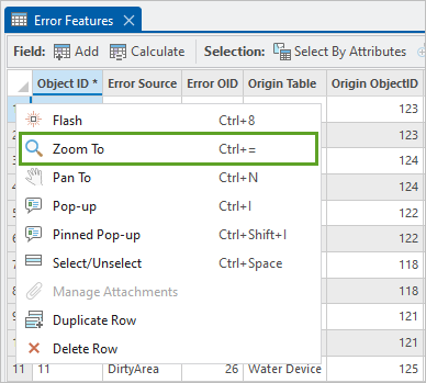 Zoom To option for errors table