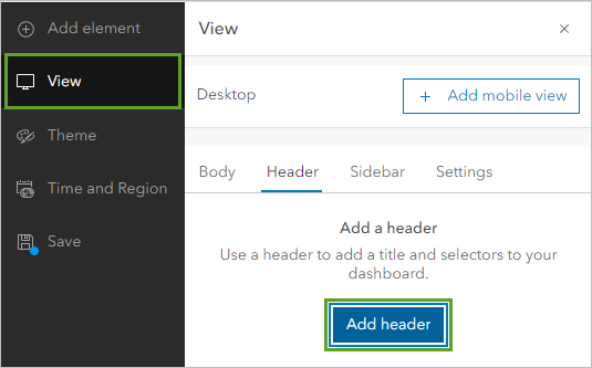 Add header button on the Header tab on the Layout pane