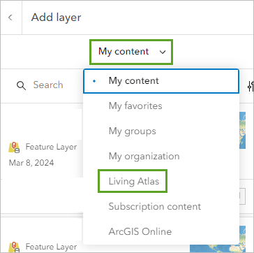 Search Living Atlas in the Add layer pane