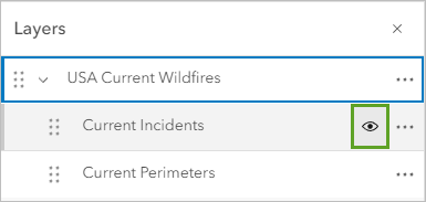 Hide layer button for Current Incidents in the Layers pane